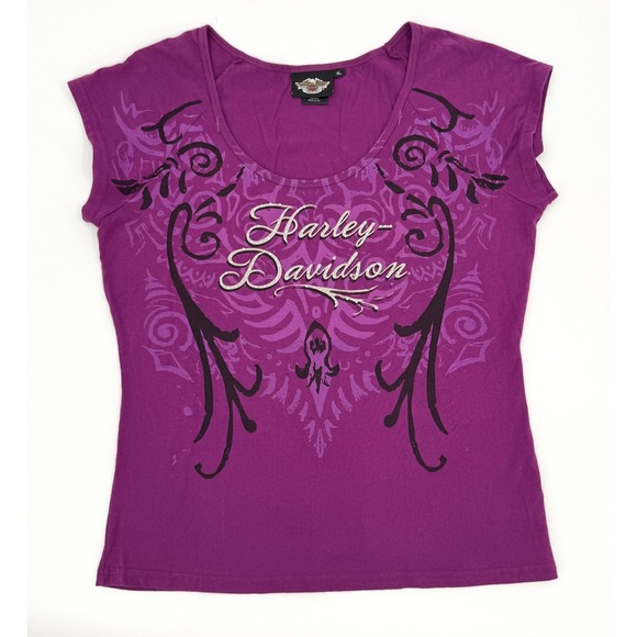 Harley-Davidson Tops - Harley-Davidson Shirt Womens XL Purple Scoop Neck Graphic Short Sleeve Made USA